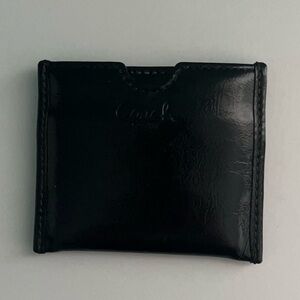Vintage Coach Black Leather Case and Mirror with Leather Trim